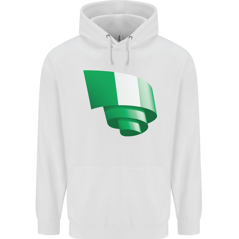 Curled Nigeria Flag Nigerian Day Football Mens 80% Cotton Hoodie White