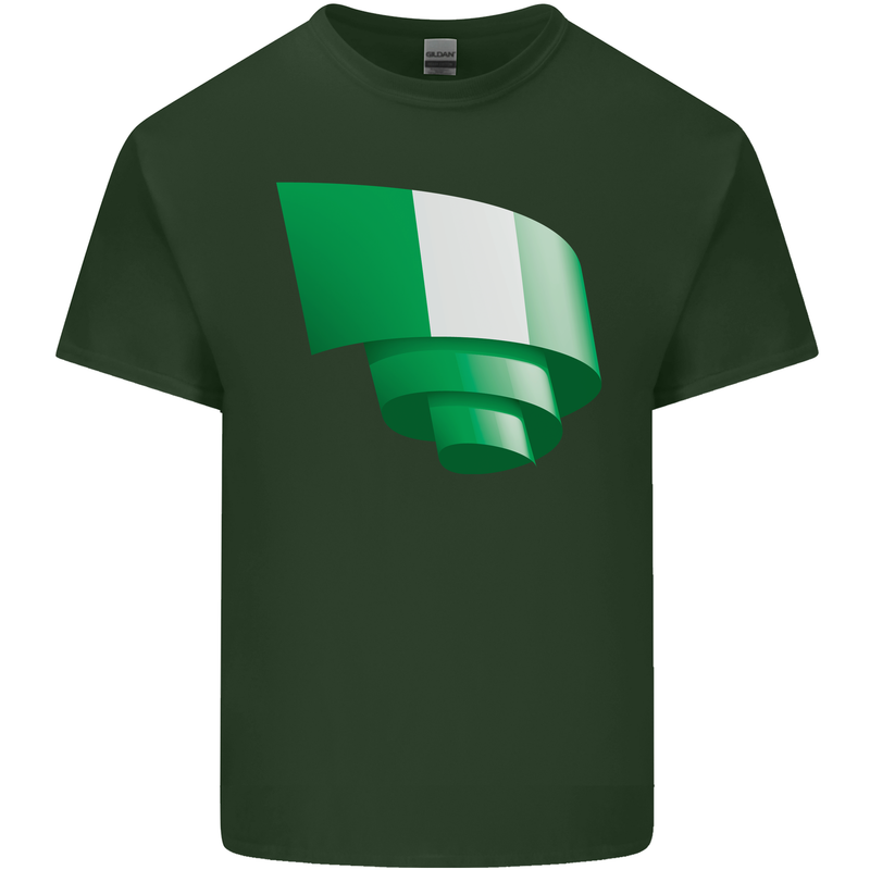 Curled Nigeria Flag Nigerian Day Football Mens Cotton T-Shirt Tee Top Forest Green