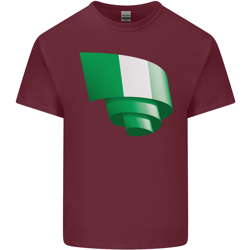 Curled Nigeria Flag Nigerian Day Football Mens Cotton T-Shirt Tee Top Maroon