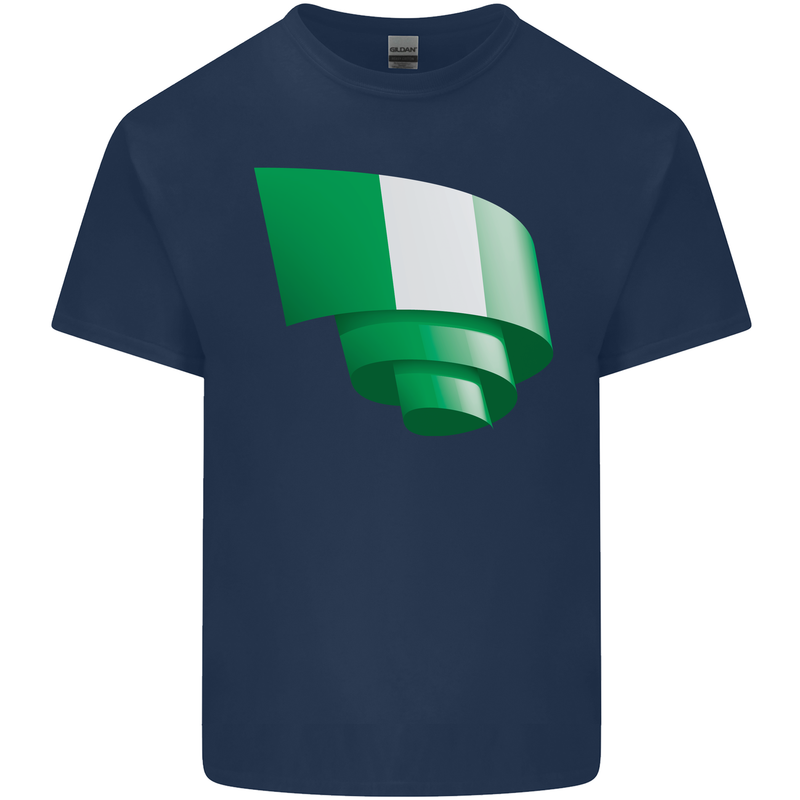 Curled Nigeria Flag Nigerian Day Football Mens Cotton T-Shirt Tee Top Navy Blue