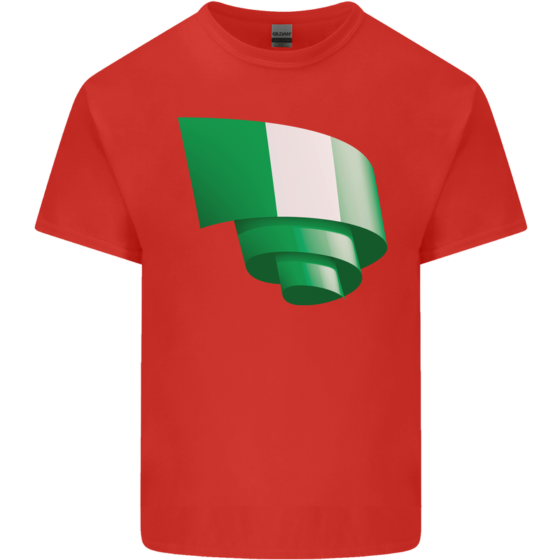 Curled Nigeria Flag Nigerian Day Football Mens Cotton T-Shirt Tee Top Red