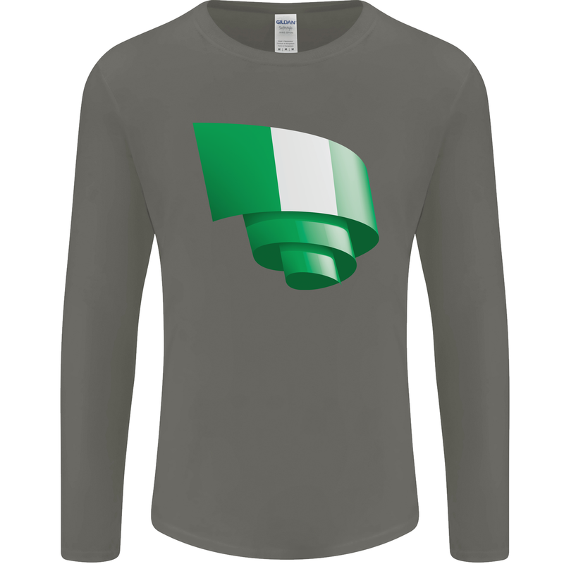 Curled Nigeria Flag Nigerian Day Football Mens Long Sleeve T-Shirt Charcoal