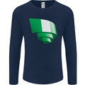 Curled Nigeria Flag Nigerian Day Football Mens Long Sleeve T-Shirt Navy Blue