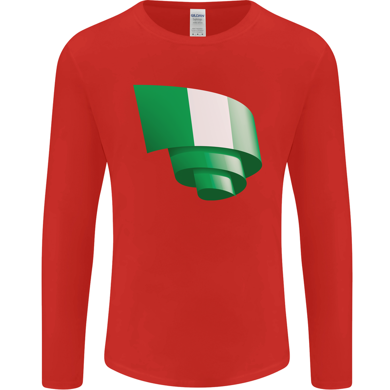 Curled Nigeria Flag Nigerian Day Football Mens Long Sleeve T-Shirt Red