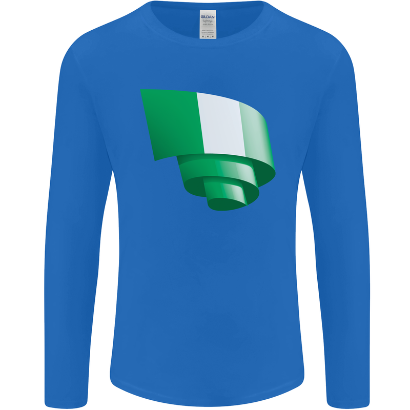 Curled Nigeria Flag Nigerian Day Football Mens Long Sleeve T-Shirt Royal Blue