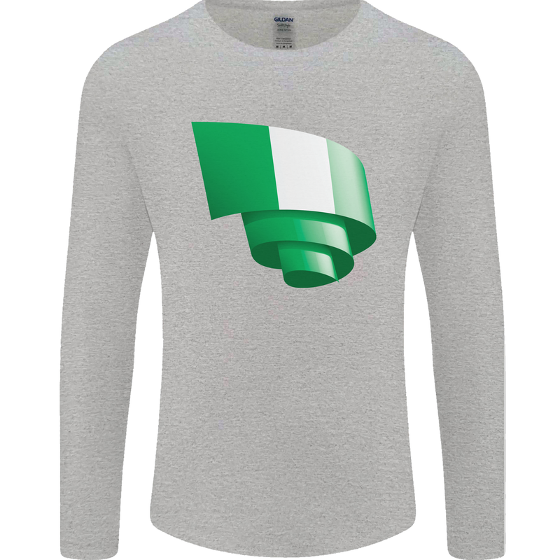 Curled Nigeria Flag Nigerian Day Football Mens Long Sleeve T-Shirt Sports Grey