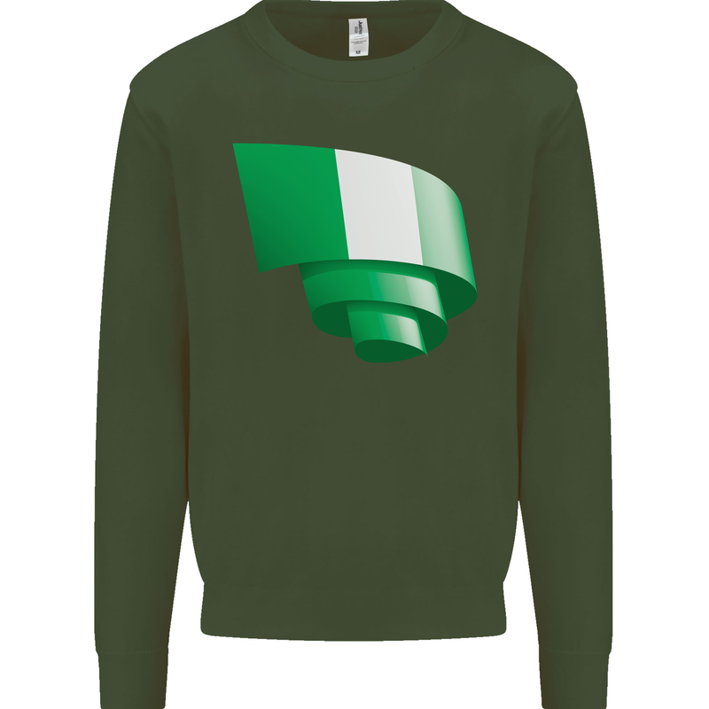 Curled Nigeria Flag Nigerian Day Football Mens Sweatshirt Jumper Forest Green