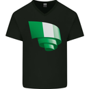 Curled Nigeria Flag Nigerian Day Football Mens V-Neck Cotton T-Shirt Black