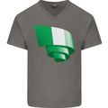 Curled Nigeria Flag Nigerian Day Football Mens V-Neck Cotton T-Shirt Charcoal