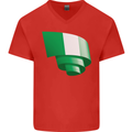 Curled Nigeria Flag Nigerian Day Football Mens V-Neck Cotton T-Shirt Red