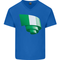 Curled Nigeria Flag Nigerian Day Football Mens V-Neck Cotton T-Shirt Royal Blue