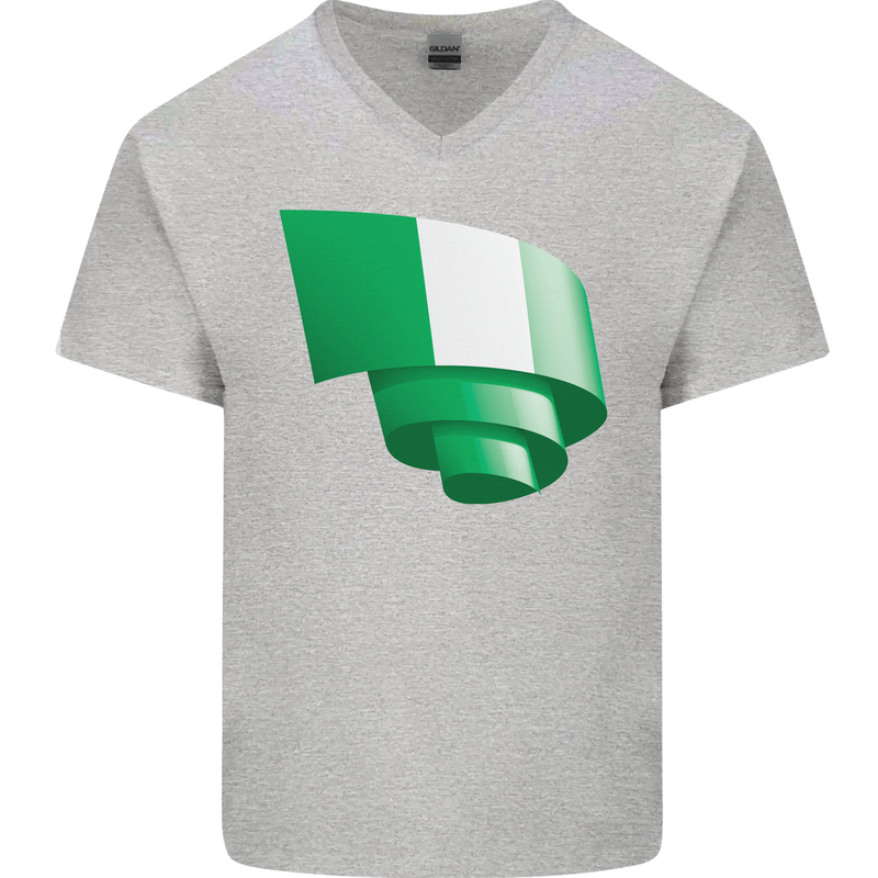Curled Nigeria Flag Nigerian Day Football Mens V-Neck Cotton T-Shirt Sports Grey