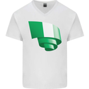 Curled Nigeria Flag Nigerian Day Football Mens V-Neck Cotton T-Shirt White