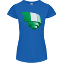 Curled Nigeria Flag Nigerian Day Football Womens Petite Cut T-Shirt Royal Blue