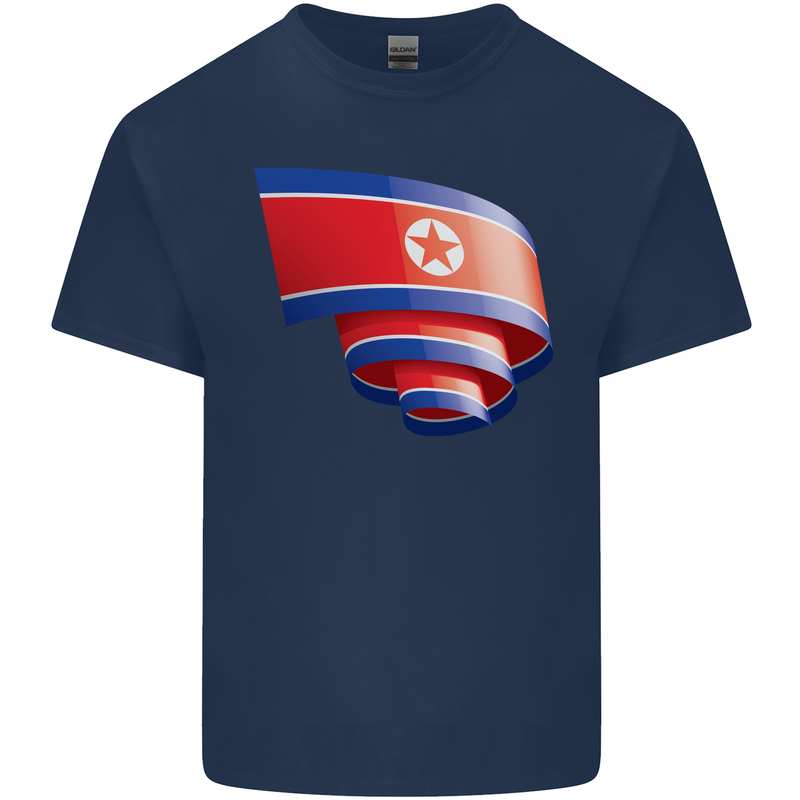 Curled North Korea Flag Korean Day Football Kids T-Shirt Childrens Navy Blue