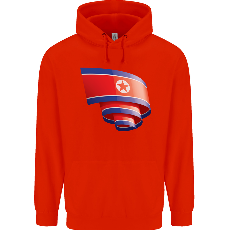 Curled North Korea Flag Korean Day Football Mens 80% Cotton Hoodie Bright Red