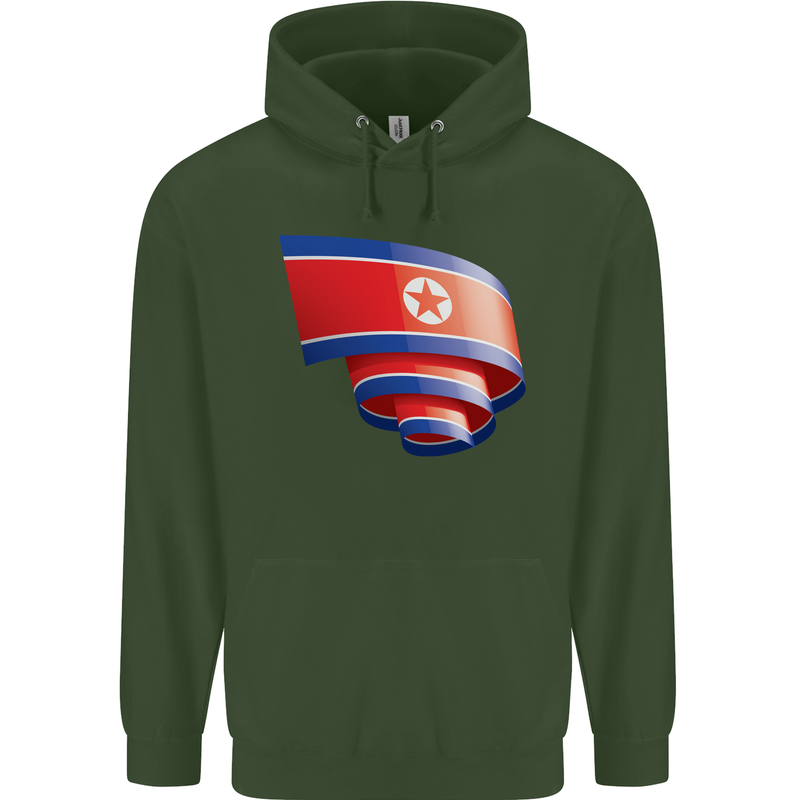 Curled North Korea Flag Korean Day Football Mens 80% Cotton Hoodie Forest Green