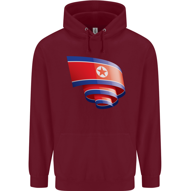 Curled North Korea Flag Korean Day Football Mens 80% Cotton Hoodie Maroon