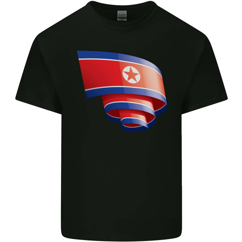Curled North Korea Flag Korean Day Football Mens Cotton T-Shirt Tee Top Black