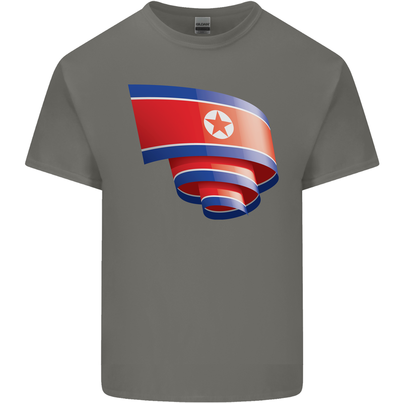 Curled North Korea Flag Korean Day Football Mens Cotton T-Shirt Tee Top Charcoal