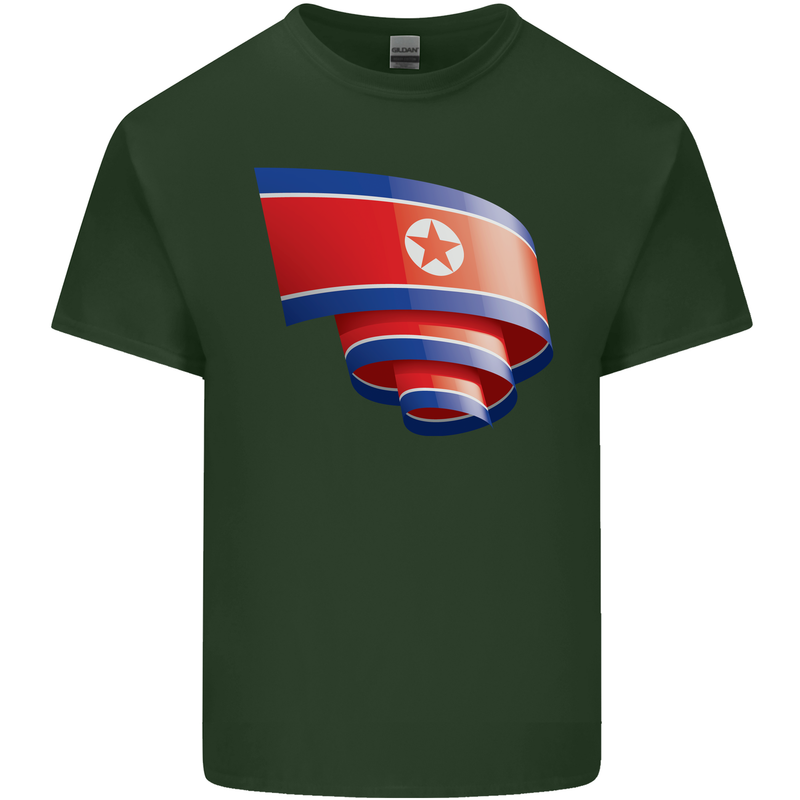Curled North Korea Flag Korean Day Football Mens Cotton T-Shirt Tee Top Forest Green