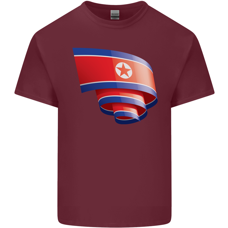 Curled North Korea Flag Korean Day Football Mens Cotton T-Shirt Tee Top Maroon