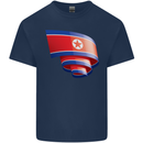 Curled North Korea Flag Korean Day Football Mens Cotton T-Shirt Tee Top Navy Blue