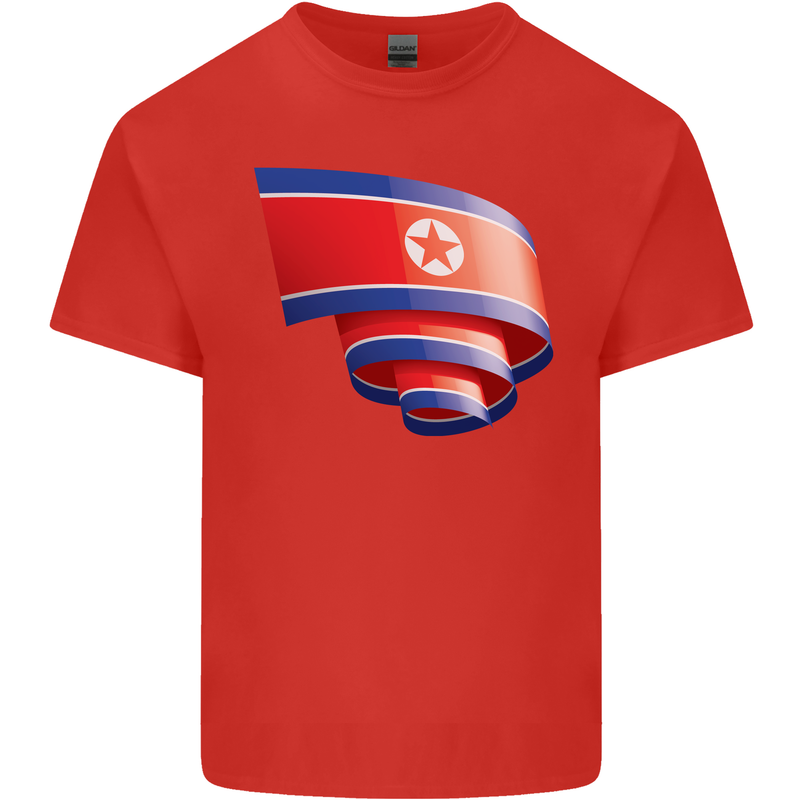 Curled North Korea Flag Korean Day Football Mens Cotton T-Shirt Tee Top Red