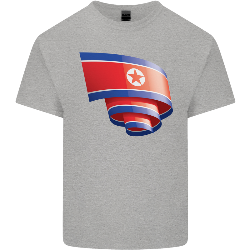 Curled North Korea Flag Korean Day Football Mens Cotton T-Shirt Tee Top Sports Grey