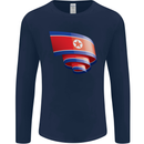 Curled North Korea Flag Korean Day Football Mens Long Sleeve T-Shirt Navy Blue