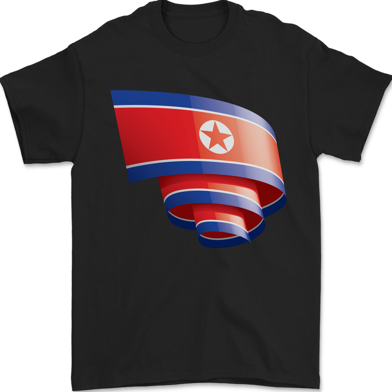Curled North Korea Flag Korean Day Football Mens T-Shirt 100% Cotton Black