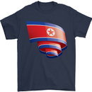 Curled North Korea Flag Korean Day Football Mens T-Shirt 100% Cotton Navy Blue