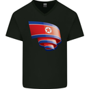 Curled North Korea Flag Korean Day Football Mens V-Neck Cotton T-Shirt Black