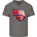 Curled North Korea Flag Korean Day Football Mens V-Neck Cotton T-Shirt Charcoal