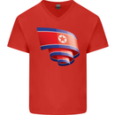 Curled North Korea Flag Korean Day Football Mens V-Neck Cotton T-Shirt Red