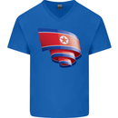 Curled North Korea Flag Korean Day Football Mens V-Neck Cotton T-Shirt Royal Blue