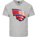 Curled North Korea Flag Korean Day Football Mens V-Neck Cotton T-Shirt Sports Grey