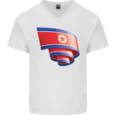 Curled North Korea Flag Korean Day Football Mens V-Neck Cotton T-Shirt White