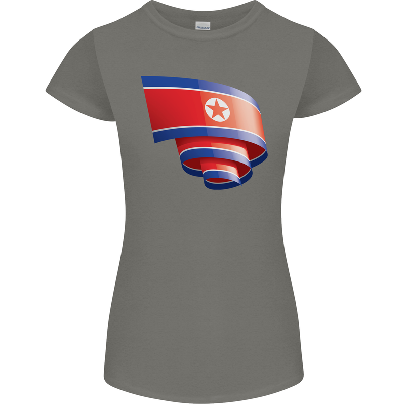 Curled North Korea Flag Korean Day Football Womens Petite Cut T-Shirt Charcoal