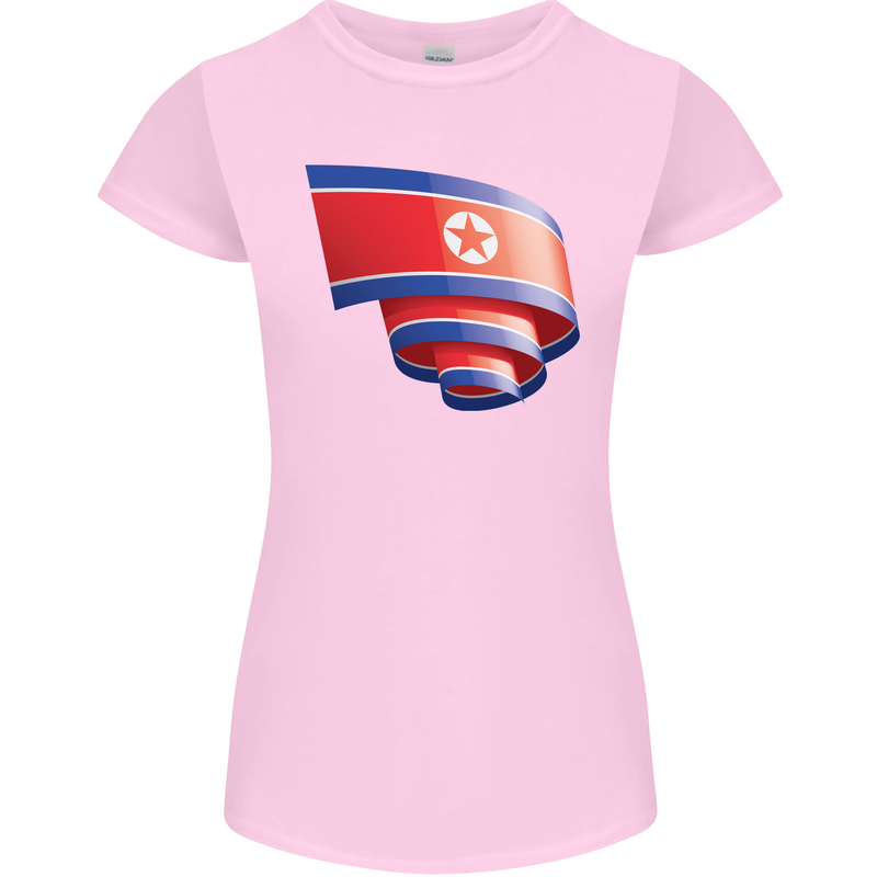 Curled North Korea Flag Korean Day Football Womens Petite Cut T-Shirt Light Pink