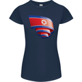 Curled North Korea Flag Korean Day Football Womens Petite Cut T-Shirt Navy Blue