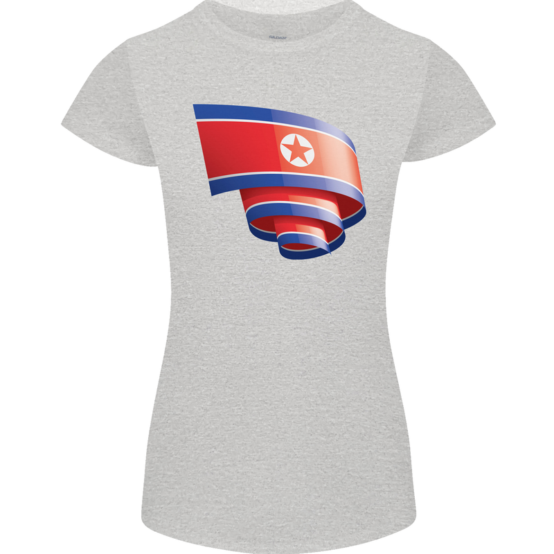 Curled North Korea Flag Korean Day Football Womens Petite Cut T-Shirt Sports Grey