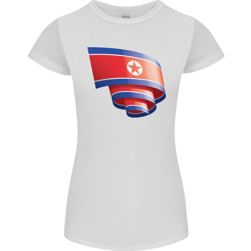 Curled North Korea Flag Korean Day Football Womens Petite Cut T-Shirt White