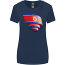 Curled North Korea Flag Korean Day Football Womens Wider Cut T-Shirt Navy Blue