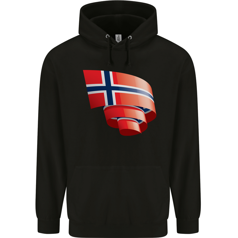 Curled Norway Flag Norwegian Day Football Childrens Kids Hoodie Black