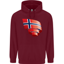 Curled Norway Flag Norwegian Day Football Childrens Kids Hoodie Maroon