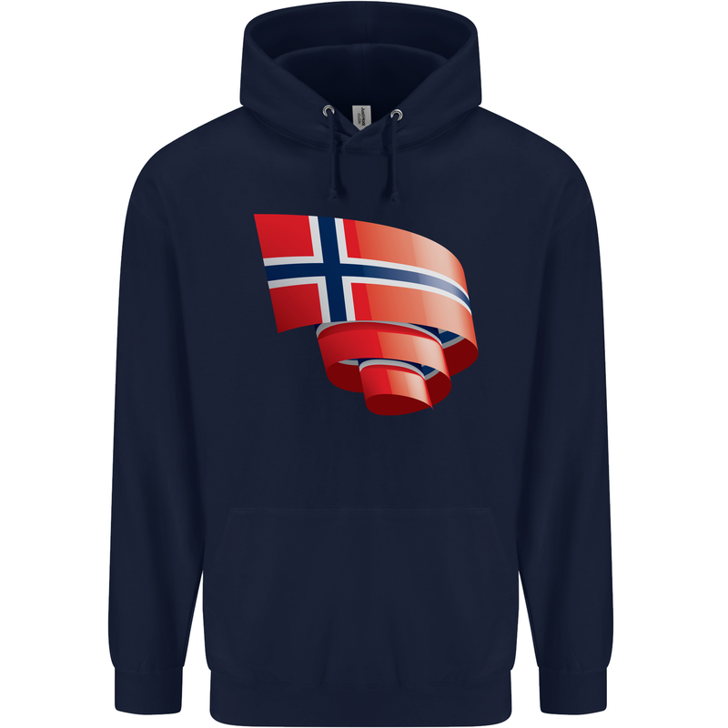 Curled Norway Flag Norwegian Day Football Childrens Kids Hoodie Navy Blue