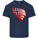 Curled Norway Flag Norwegian Day Football Kids T-Shirt Childrens Navy Blue