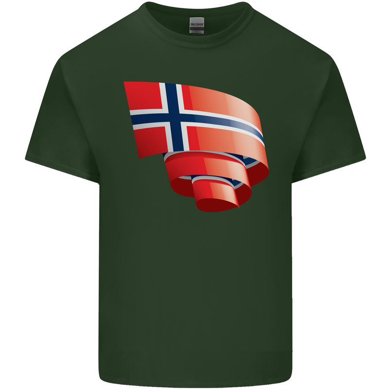 Curled Norway Flag Norwegian Day Football Mens Cotton T-Shirt Tee Top Forest Green