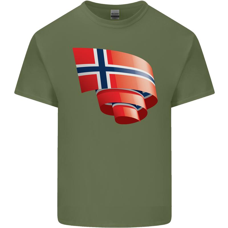 Curled Norway Flag Norwegian Day Football Mens Cotton T-Shirt Tee Top Military Green